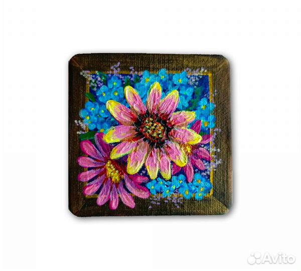 Магнит-картина Цветы холст 7х7см