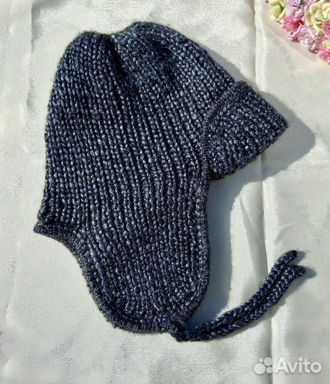 Шапка ушанка ручной вязки. Осень- Весна. 56-60р