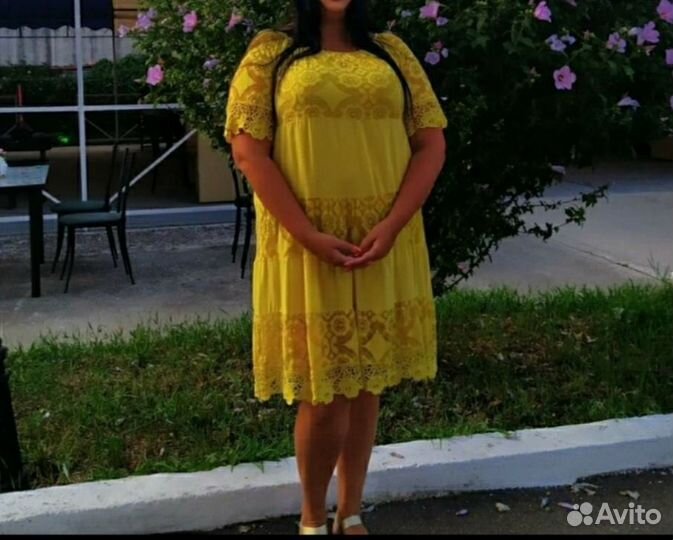 Платье летнее яркое желтое Италия большой размер
