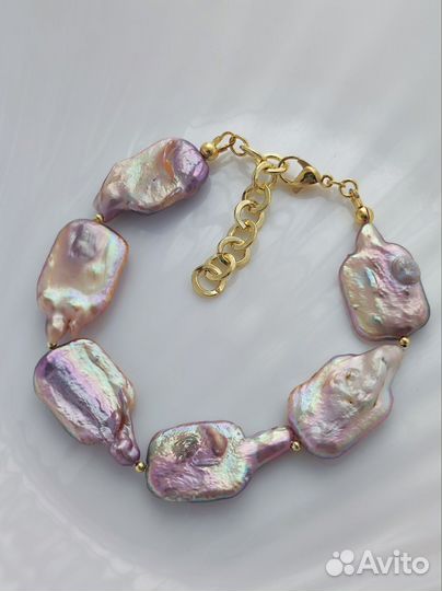 Браслет из розово-бежевого жемчуга