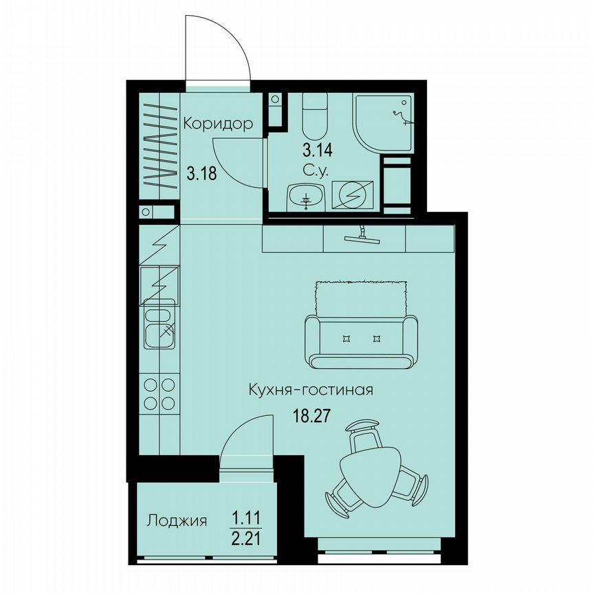Квартира-студия, 25,7 м², 3/9 эт.