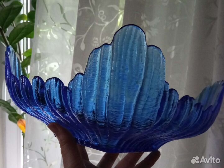 Ваза салатник СССР синее стекло Гусь-Хрустальный