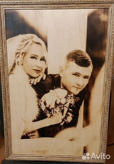 Выжженный портрет по фото на дереве Подарок