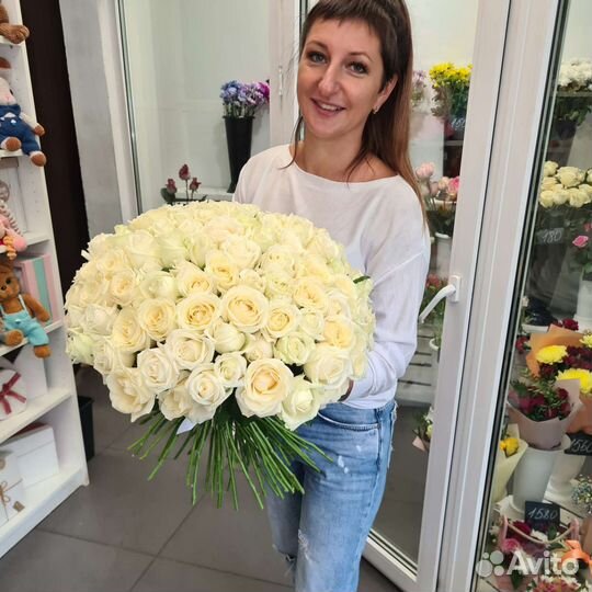 Белые розы 60 см за 1шт