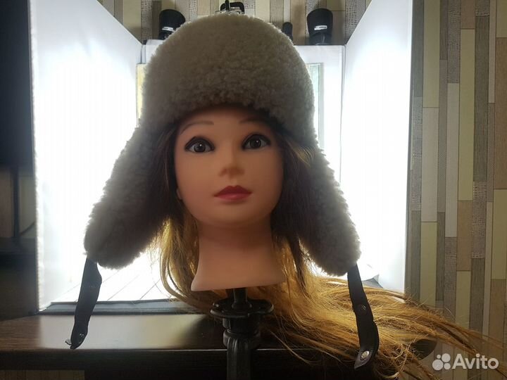 Стильная Шапка ушанка шлем натуральная кожа мех