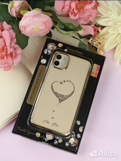 Чехол на iPhone 11 pro Swarovski золотой+guess чех
