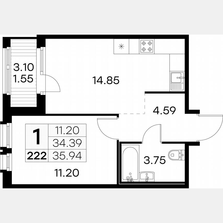 1-к. квартира, 35,9 м², 9/15 эт.