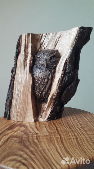 Резное панно Сова в дупле