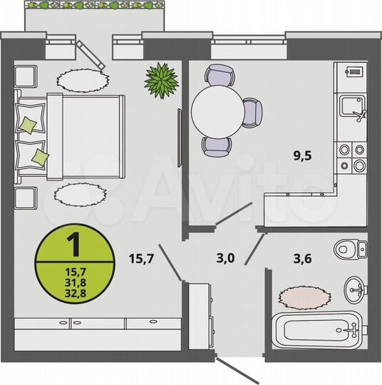 1-к. квартира, 35,6 м², 3/3 эт.