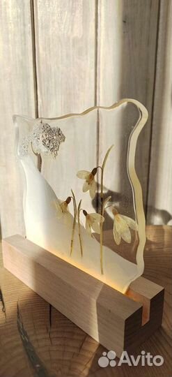 Ночник из эпоксидной смолы и цветов Ручная работа