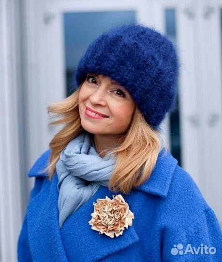 Вязаная шапка такори бини мохер ангора