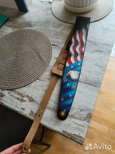 Гитарный ремень кожа, ручная роспись, AMC music