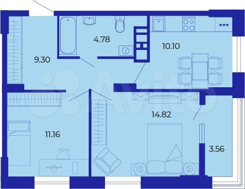 2-к. квартира, 53,7 м², 12/19 эт.