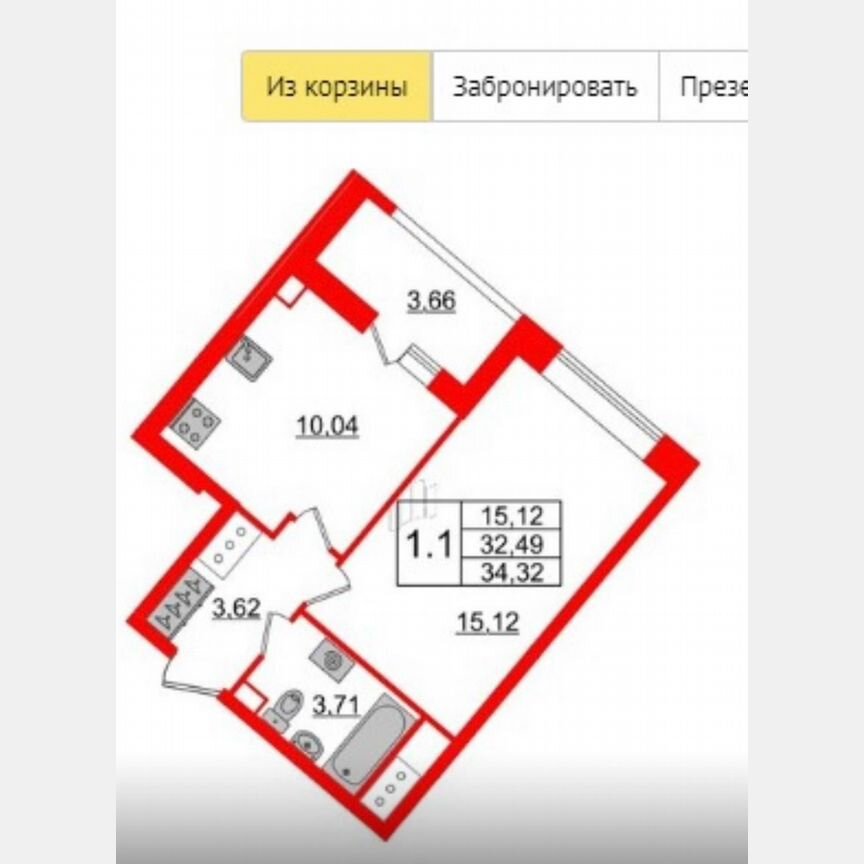 1-к. квартира, 32,5 м², 5/21 эт.