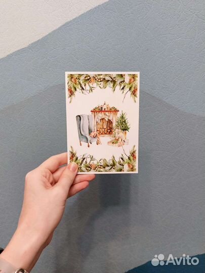 Новогодние акварельные открытки С6 набор