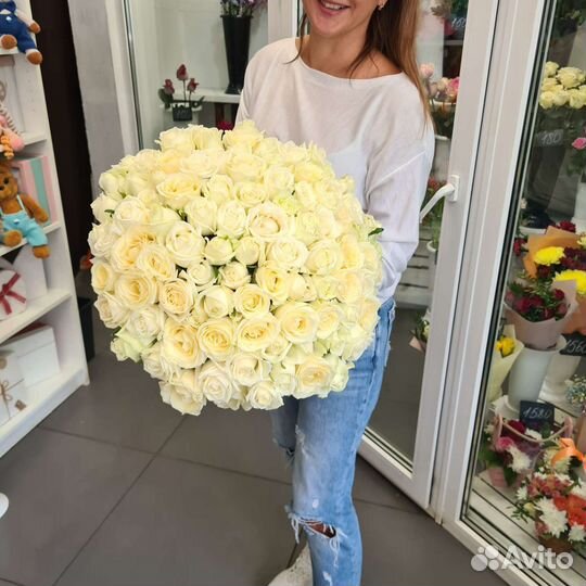 Белые розы 60 см за 1шт