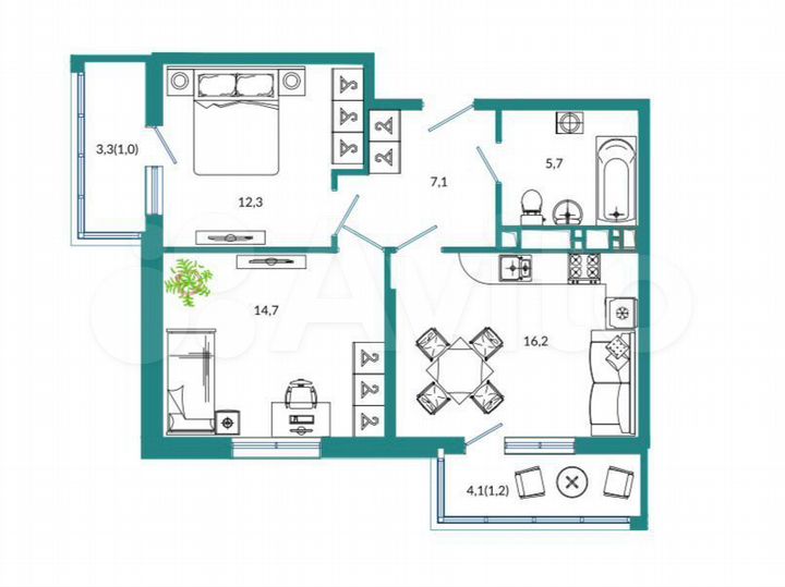 2-к. квартира, 58,4 м², 7/17 эт.