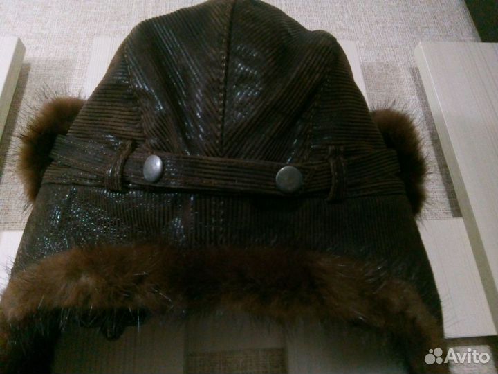 Шапка кожа/норка нат