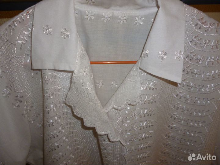 Блузка летняя белая большого размера, шитье р 62