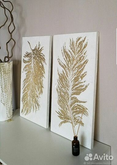 Картины маслом золотые перья диптих