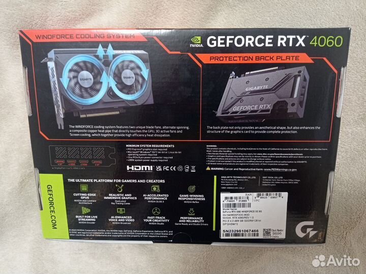 Видеокарта gigabyte nvidia RTX 4060 windforce OC