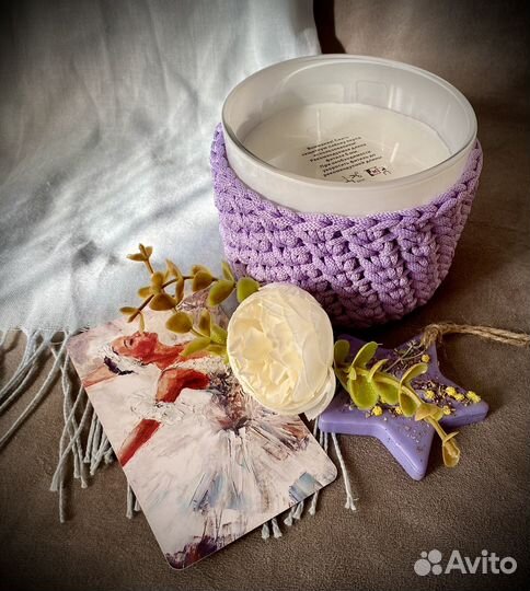 Интерьерная вязаная корзина/свеча в корзине