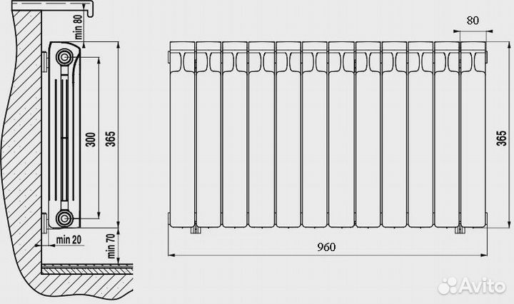 Радиатор биметаллический Rifar Monolit 300 12 сек