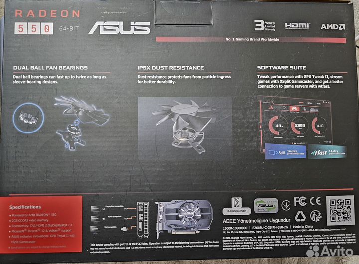 Видеокарта Asus phoenix radeon 550 64-bit 2 gb gdd