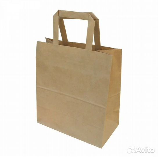 Бумажные крафт пакеты с плоскими ручками