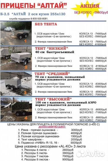 Прицеп легковой 2 оси Б-25 алтай 255х130