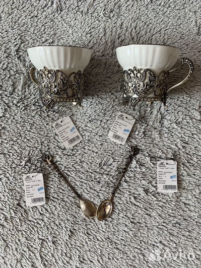 Набор чайных чашек: ложка, чашка (Серебро 925)