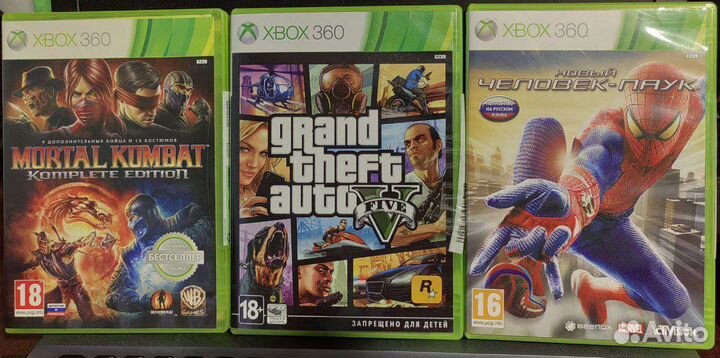 Диски xbox 360 gta 5, mortal Kombat, Spyder man