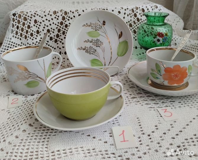 Чайные пары,чашки,бокалы фарфор