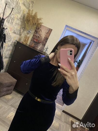 Вечернее платье женское 42 44 синее бархатное