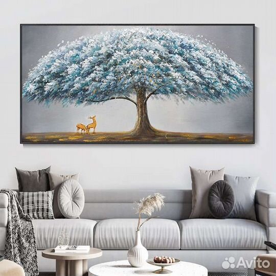 Картина маслом Пейзаж с деревом и оленем