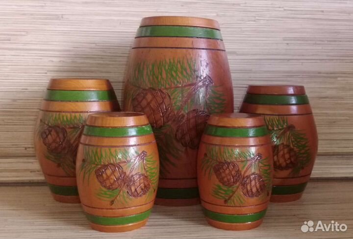 Деревянные бочонки с крышками 5 шт