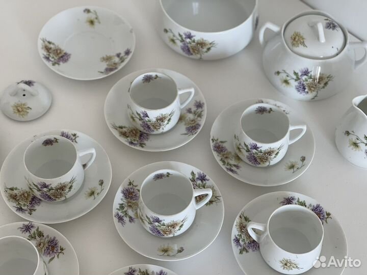 Сервиз антикварный чайный фарфор Кузнецова