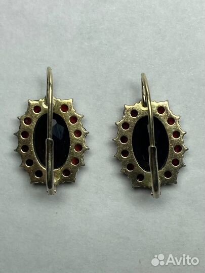 Винтажные серьги.Богемские гранаты. Серебро. Заяц