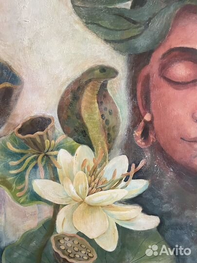 Большая интерьерная картина Махадев Будда Лотосы