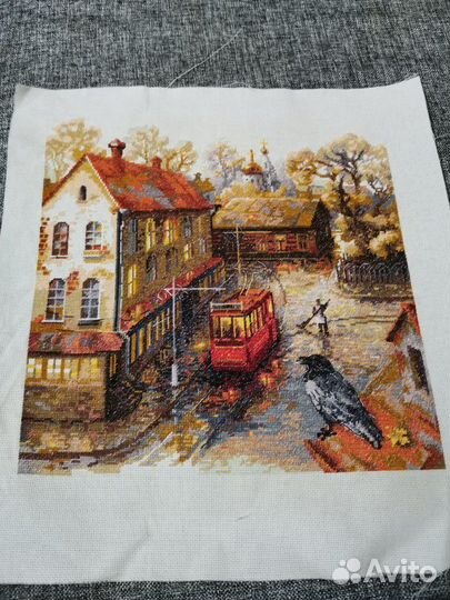 Картина вышитая полукрестом Осень