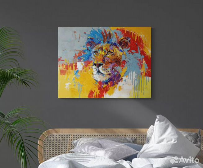 Акцентная картина маслом лев