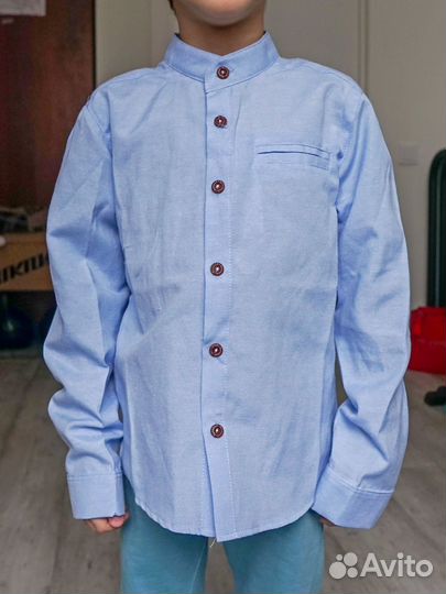 Голубая рубашка для мальчика с длинным рукавом