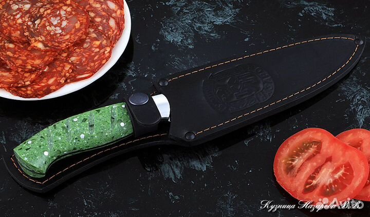 Кухонный нож № 9 сталь 95Х18 рукоять акрил зеленый