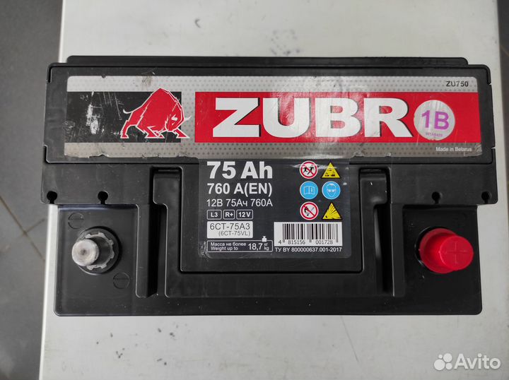 Аккумулятор 75Ач 760А Zubr (Exide) Ultra обратной