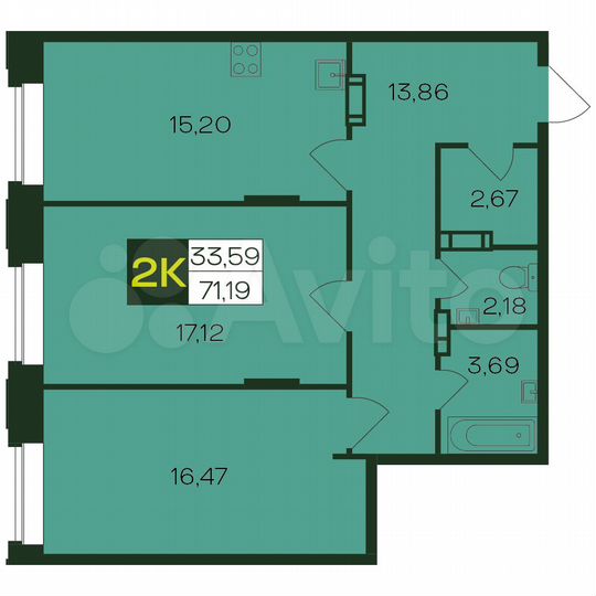 2-к. квартира, 72 м², 12/12 эт.