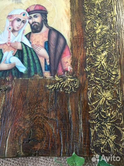 Панно на стену Петр и Феврония. Деревянное панно