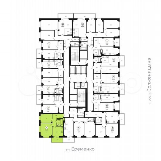 2-к. квартира, 55,4 м², 6/24 эт.