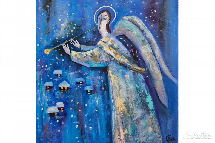 Картина Ангел над городом на заказ 40х40 см масло