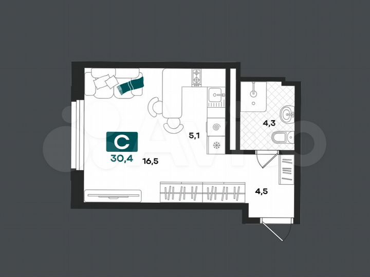 Квартира-студия, 30,4 м², 23/23 эт.