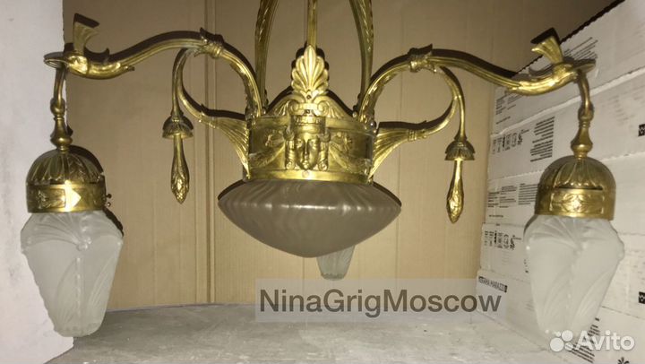 Редкая большая антик люстра в стиле арнуво. 1900е